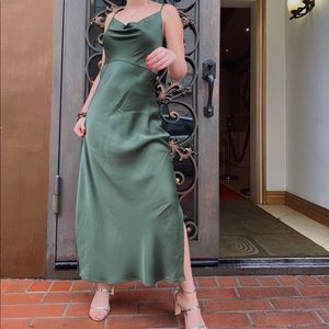 Anthropologie Green silk maxi dress